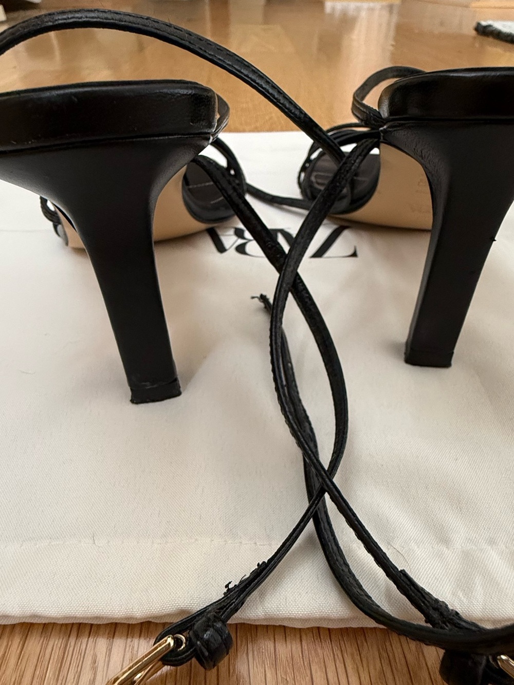 Zara Strappy Square-Toe Black Heeled Sandals, Size 6 1/2. Made in Spain - Picture 6 of 11